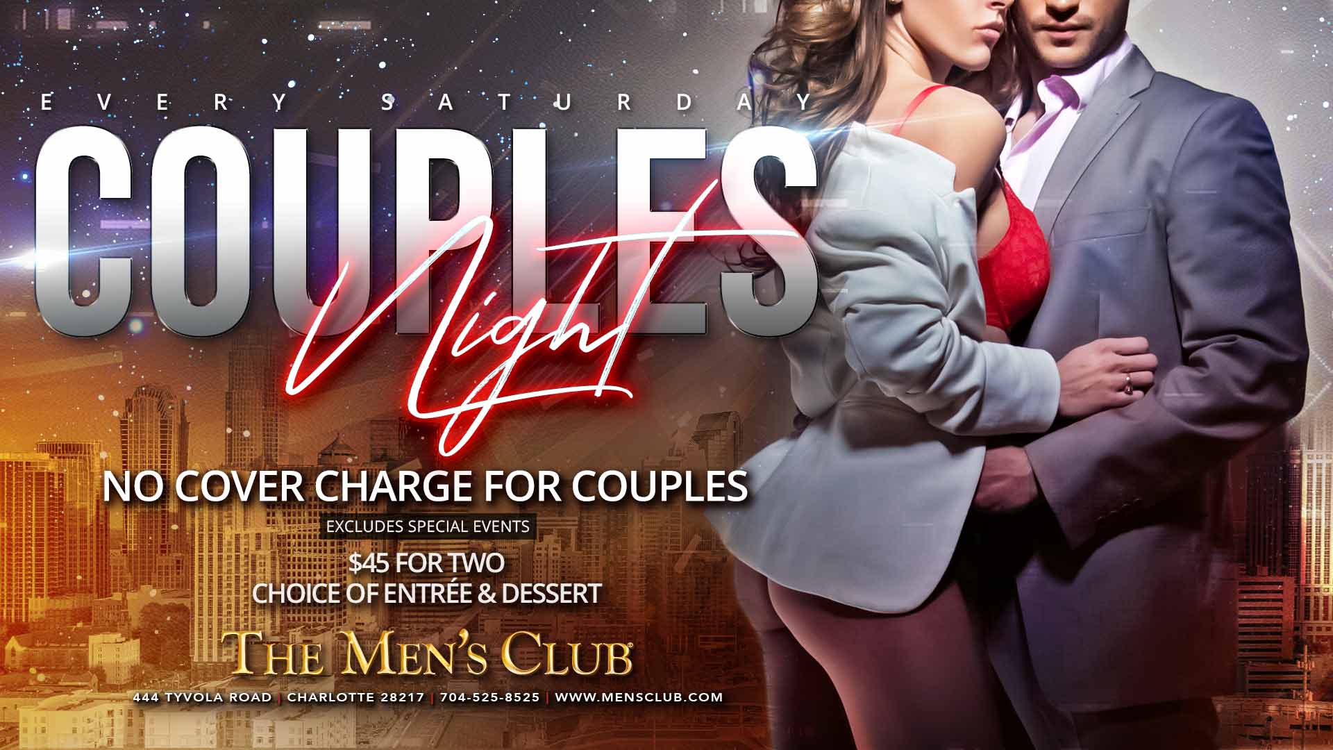 image of young sexy couple promoting Couple's Night at The Men's Club of Charlotte