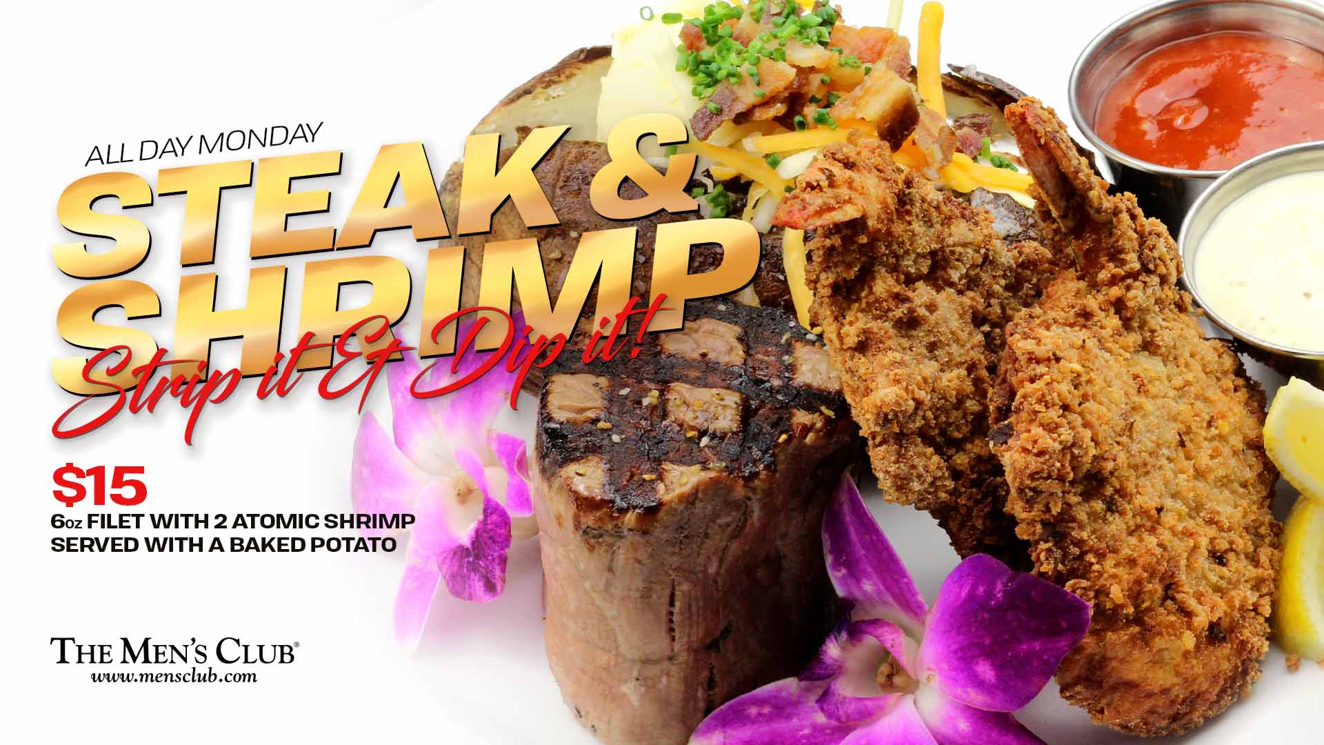 image of steak and shrimp special every monday at The Men's Club