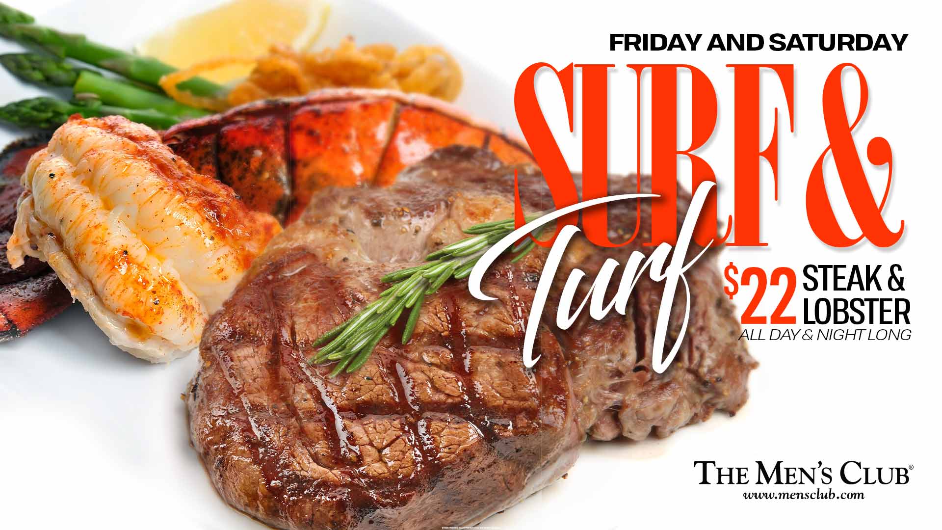 image of surf and turf steak and lobster for $20 at The Men's Club of Dallas
