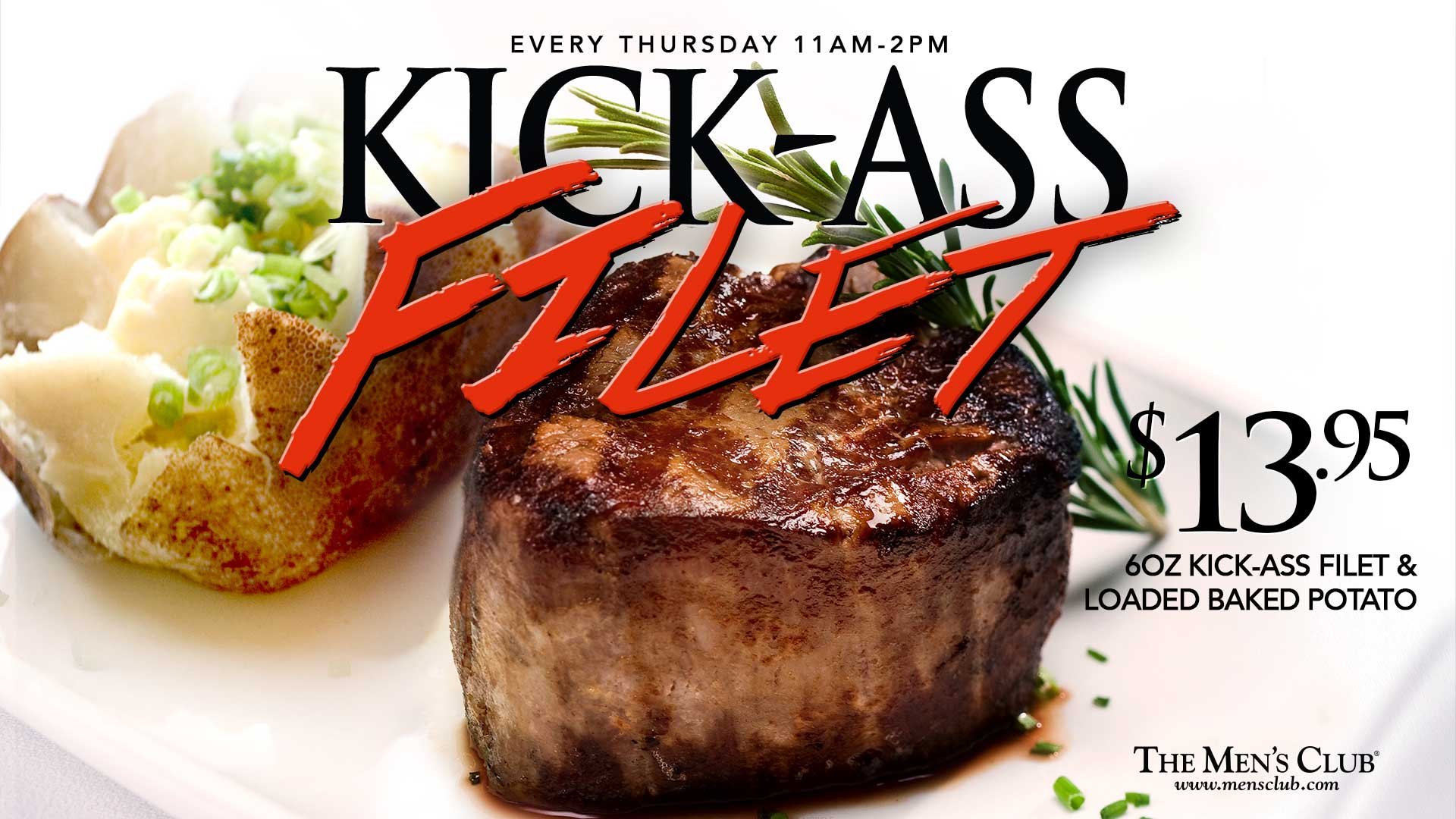 image of Kick-Ass Filet every Thursday 11am-2pm at The Men's Club of Dallas