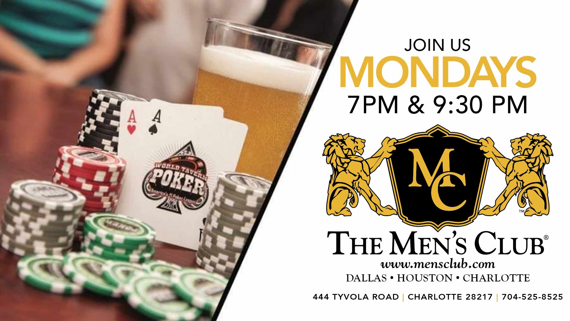 image of poker table for Poker Night every Monday at The Men's Club of Charlotte
